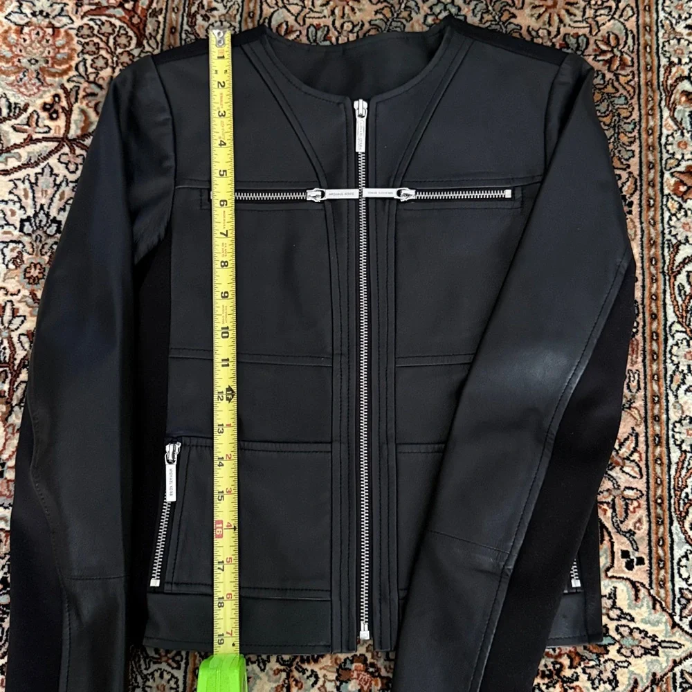 Michael Kors Black Leather Zip-Front Jacket - Picture 9 of 10